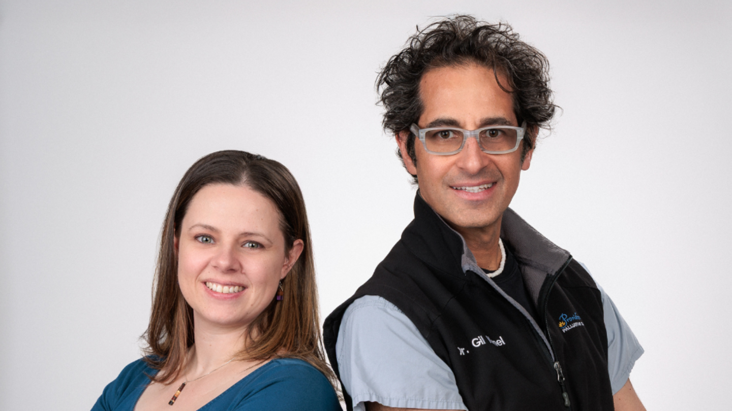 Rachel Carter, PhD, Palliative Research Scholar, PHC.,  with Gil Kimel, MD, FRCPC, Division Head, Palliative Medicine, PHC